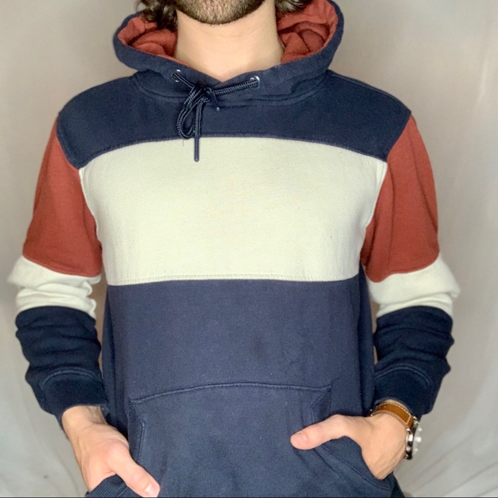 CSG Striped Hoodie Red, Tan, and Navy Blue